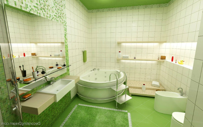bathroom decorating white round bath green floor combined sink feat large mirror wall color wonderful wall lamp abstract painting ceiling lamp