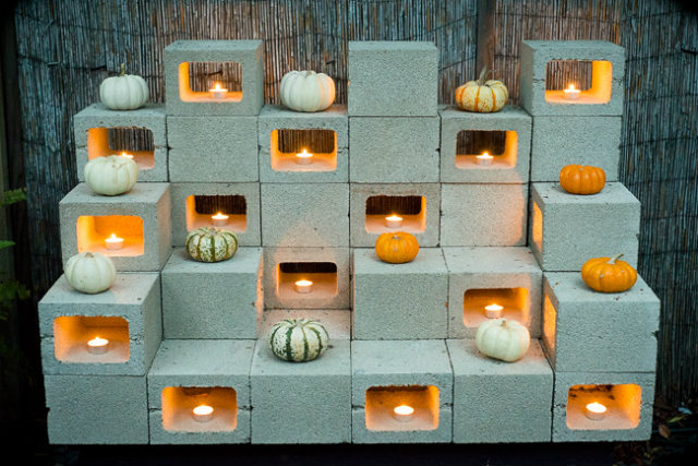 polystyrene foam sculpture blocks with a decorative candles and watermelons
